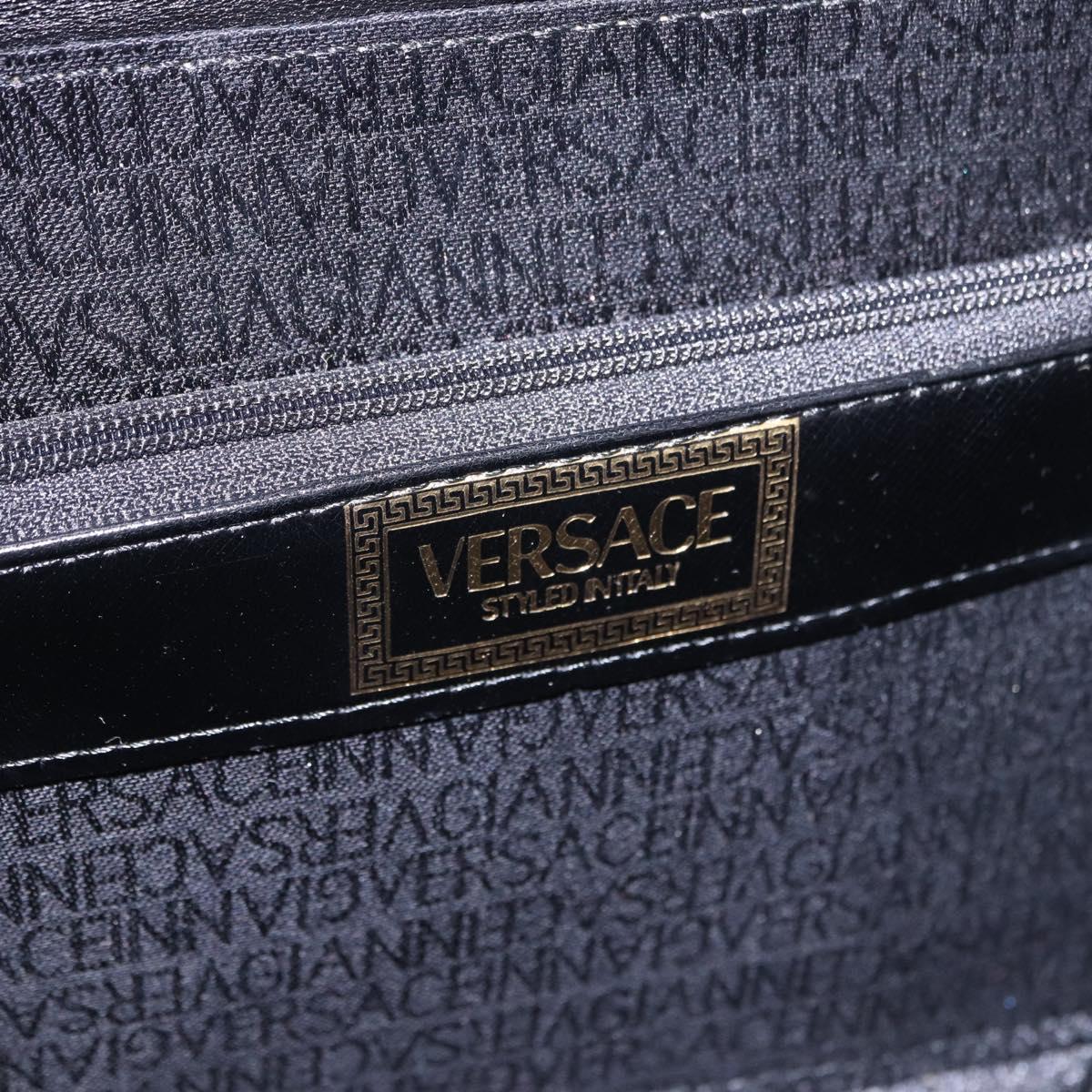 Gianni Versace Sunburst Vanity Hand Bag Leather Black Gold Auth am12056V