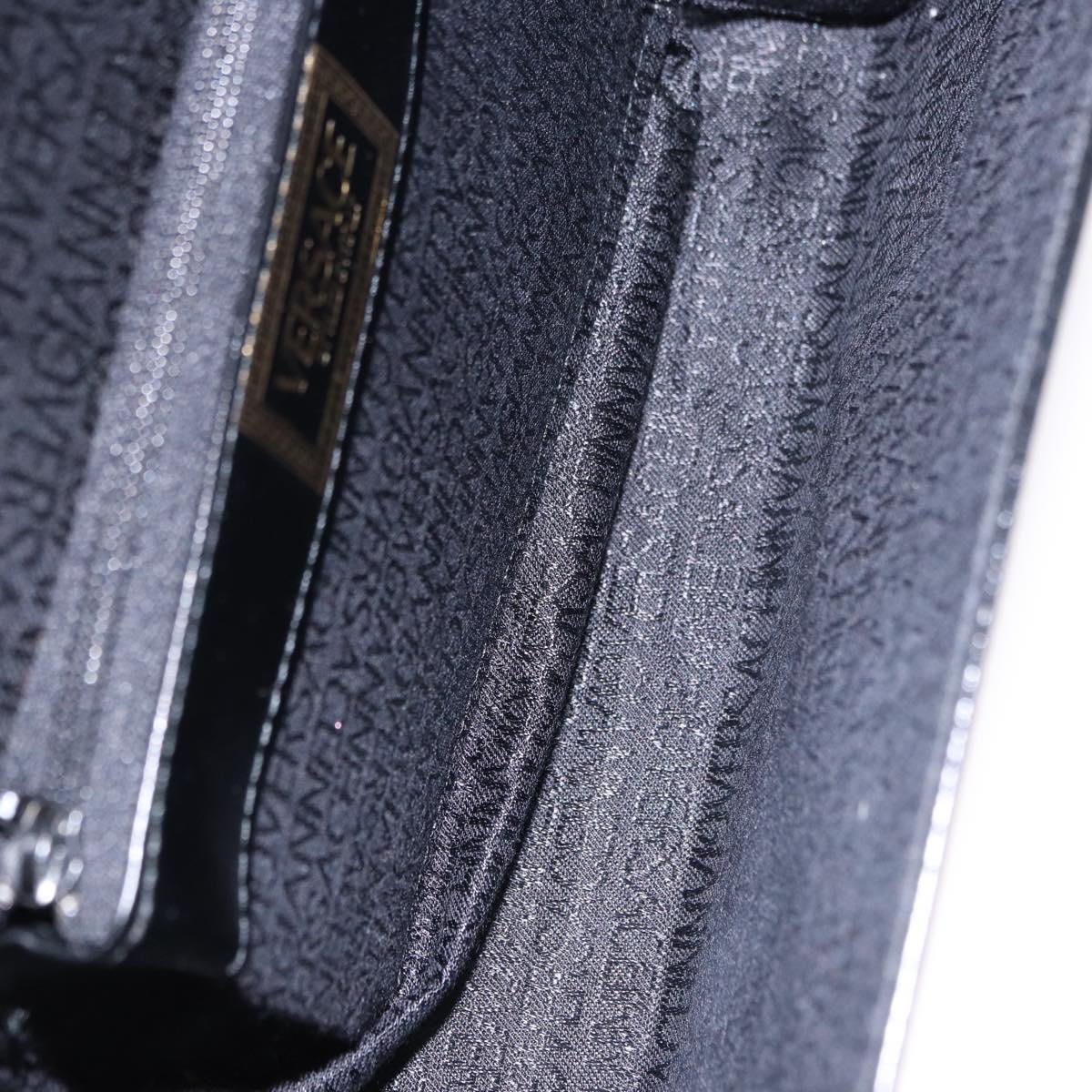 Gianni Versace Sunburst Vanity Hand Bag Leather Black Gold Auth am12056V