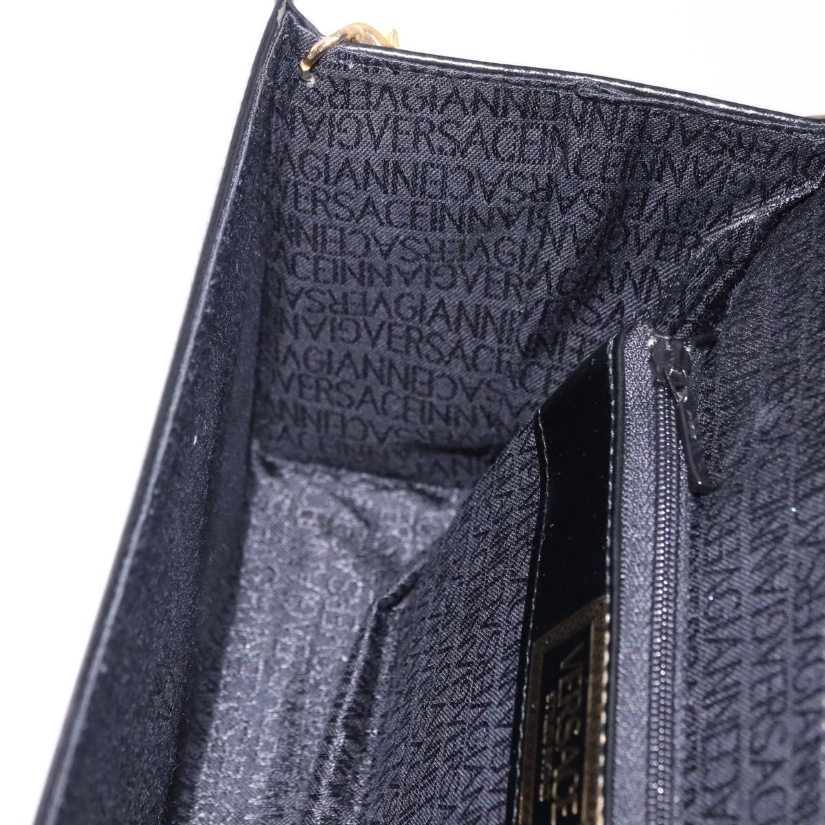 Gianni Versace Sunburst Vanity Hand Bag Leather Black Gold Auth am12056V
