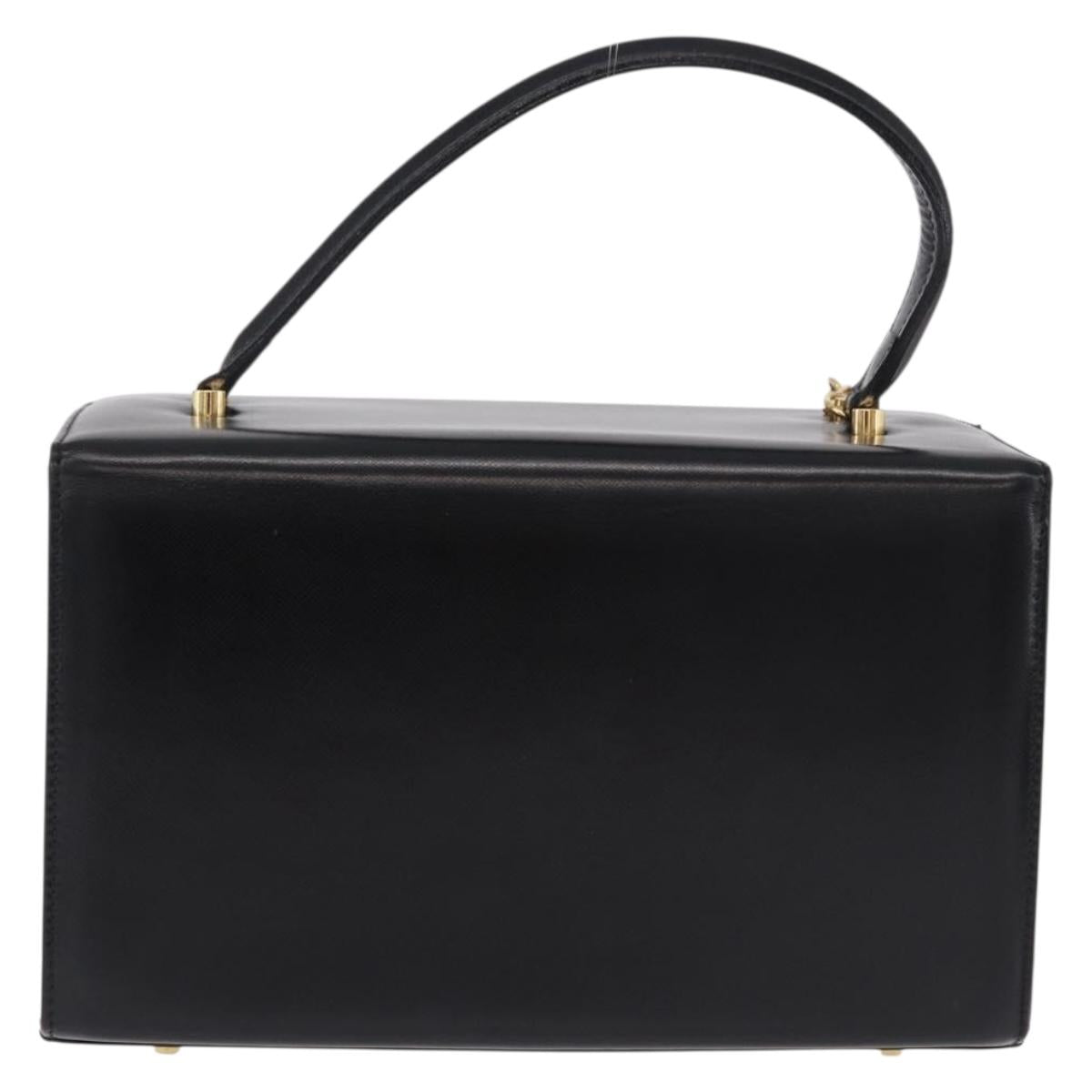 Gianni Versace Sunburst Vanity Hand Bag Leather Black Gold Auth am12056V