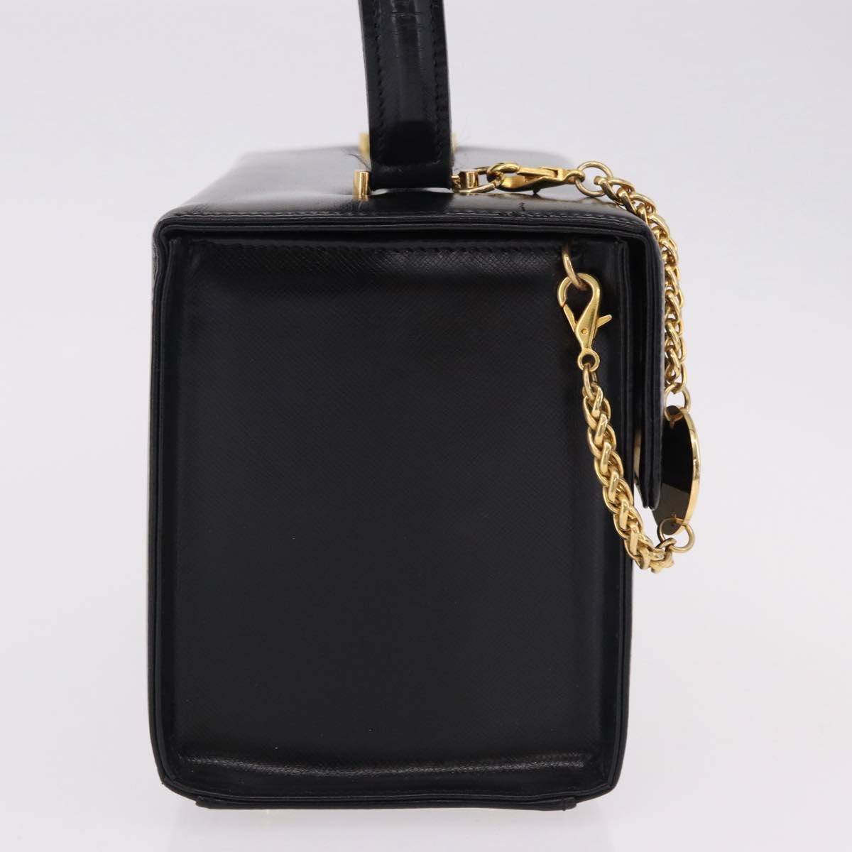 Gianni Versace Sunburst Vanity Hand Bag Leather Black Gold Auth am12056V