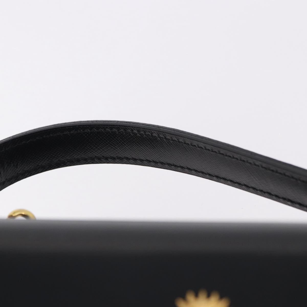 Gianni Versace Sunburst Vanity Hand Bag Leather Black Gold Auth am12056V