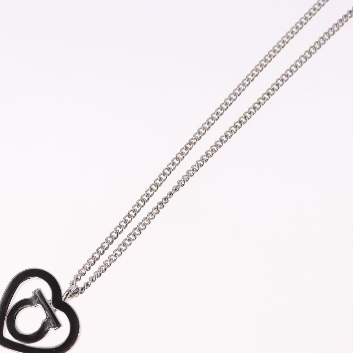 Salvatore Ferragamo Gancini Rhinestone Heart Necklace metal Silver Auth am12057V