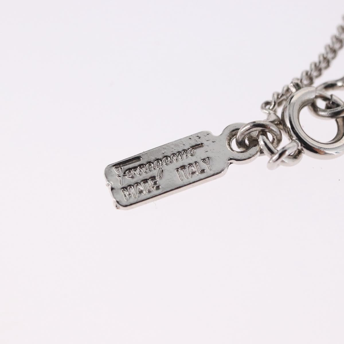 Salvatore Ferragamo Gancini Rhinestone Heart Necklace metal Silver Auth am12057V