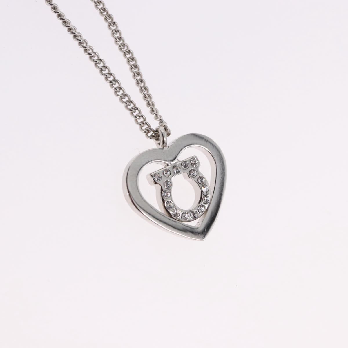 Salvatore Ferragamo Gancini Rhinestone Heart Necklace metal Silver Auth am12057V