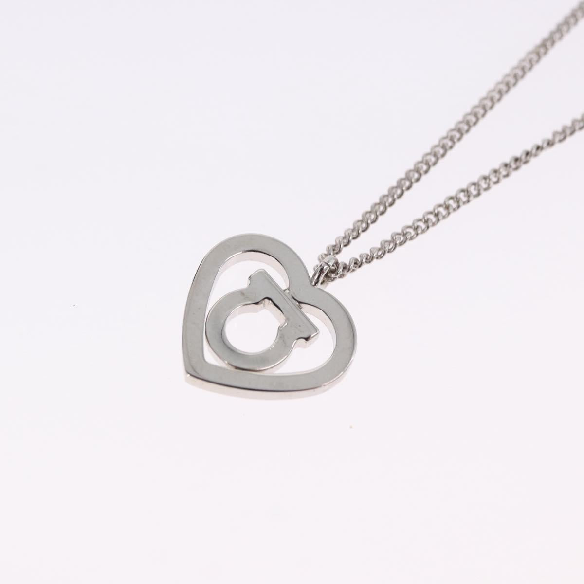 Salvatore Ferragamo Gancini Rhinestone Heart Necklace metal Silver Auth am12057V