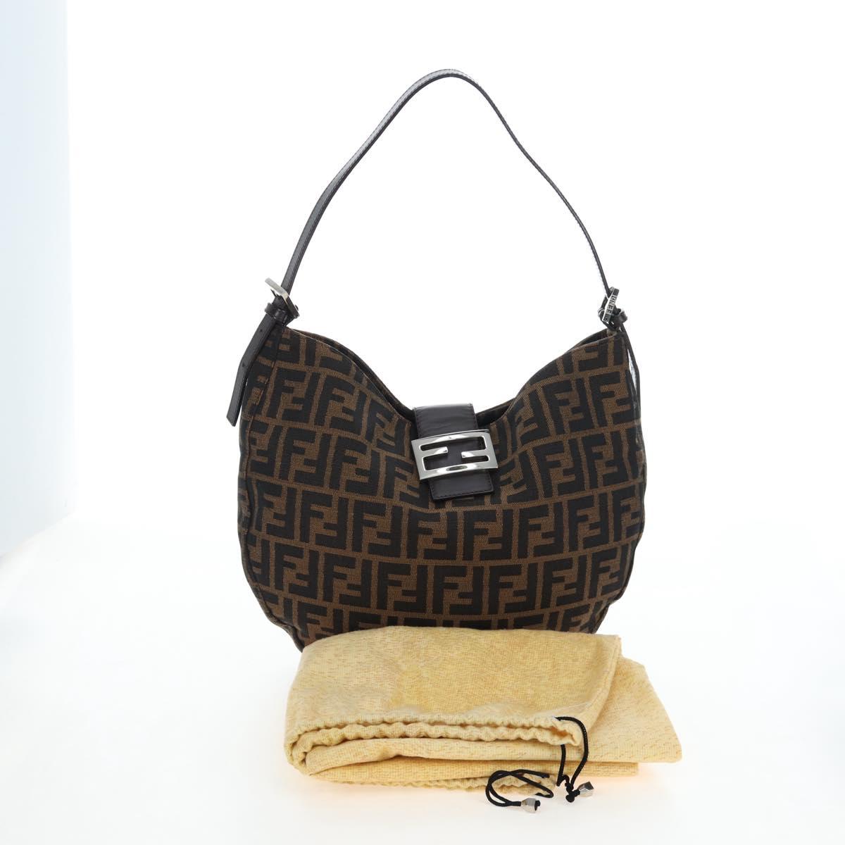 FENDI Zucca Canvas Mamma Baguette Shoulder Bag Brown Black Auth am12058V