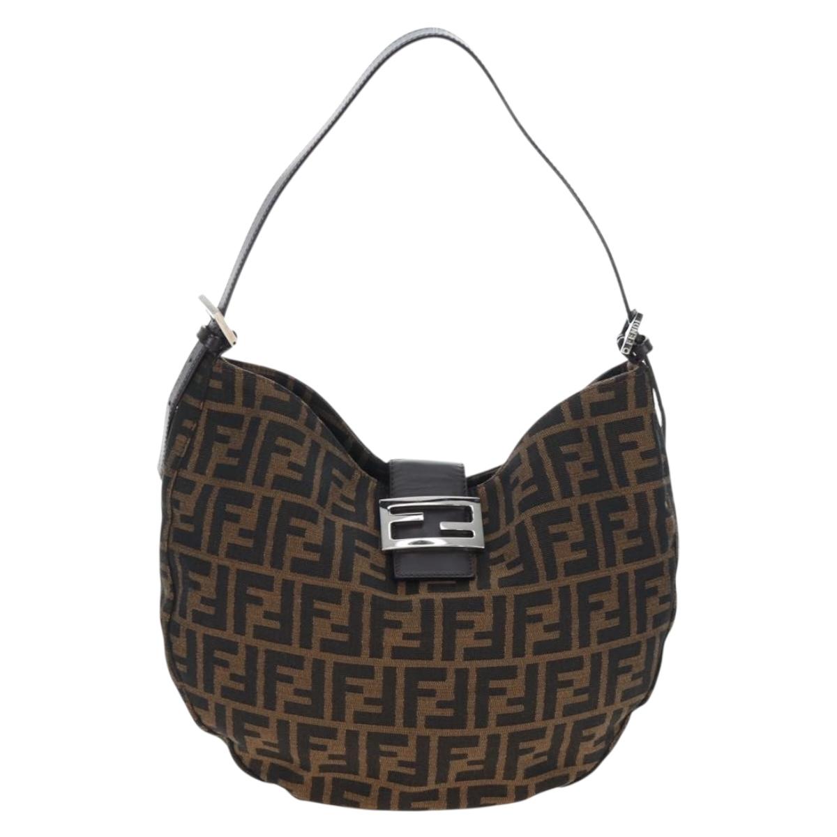FENDI Zucca Canvas Mamma Baguette Shoulder Bag Brown Black Auth am12058V