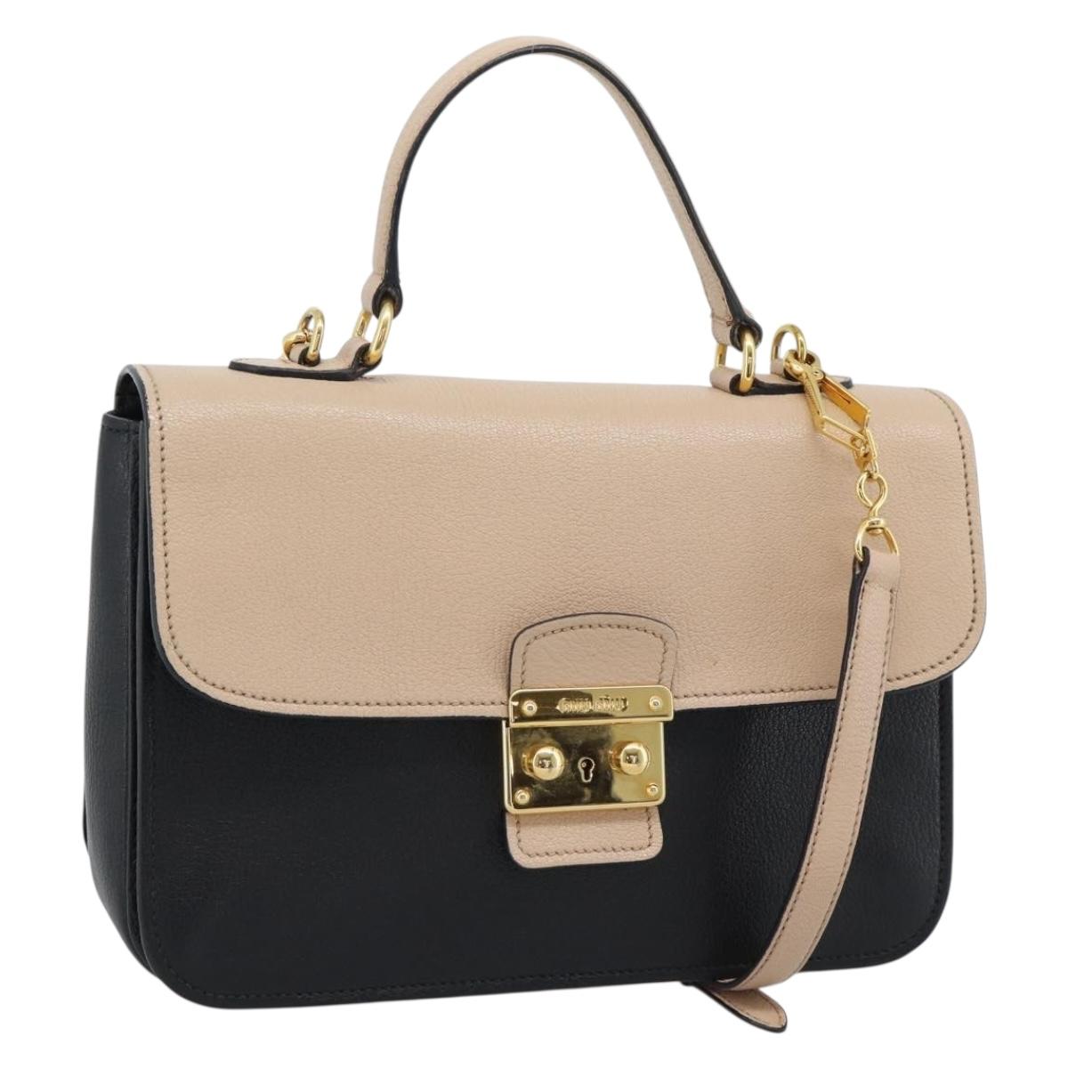 Miu Miu Ready lock Hand Bag Leather 2way Black Gold Auth am12067V
