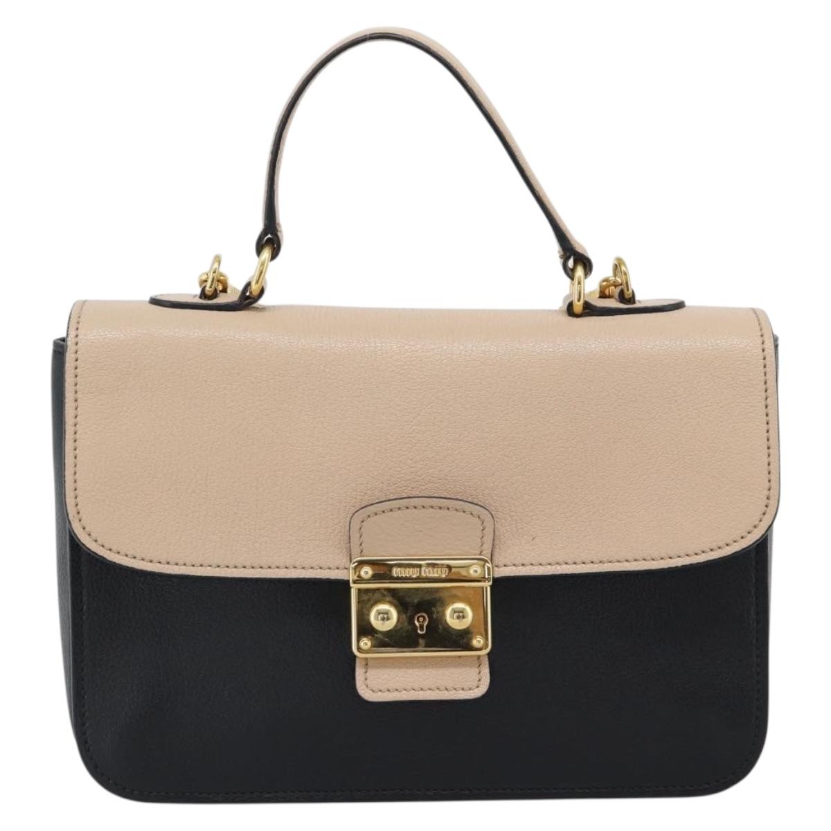Miu Miu Ready lock Hand Bag Leather 2way Black Gold Auth am12067V