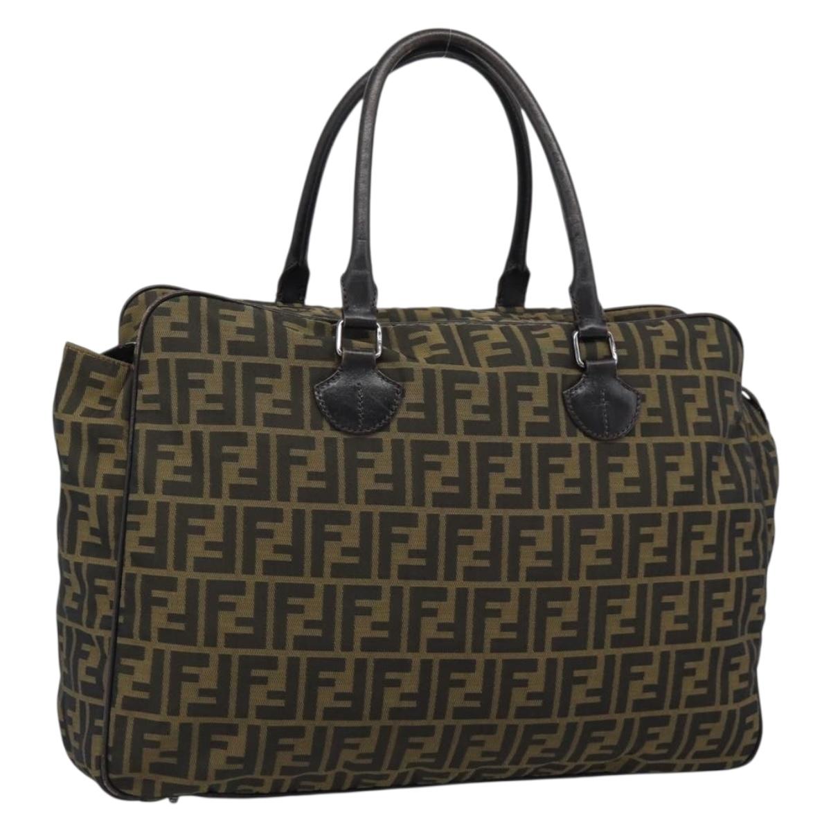 FENDI Zucca Canvas Tote Bag Nylon Black Brown Auth am12068V
