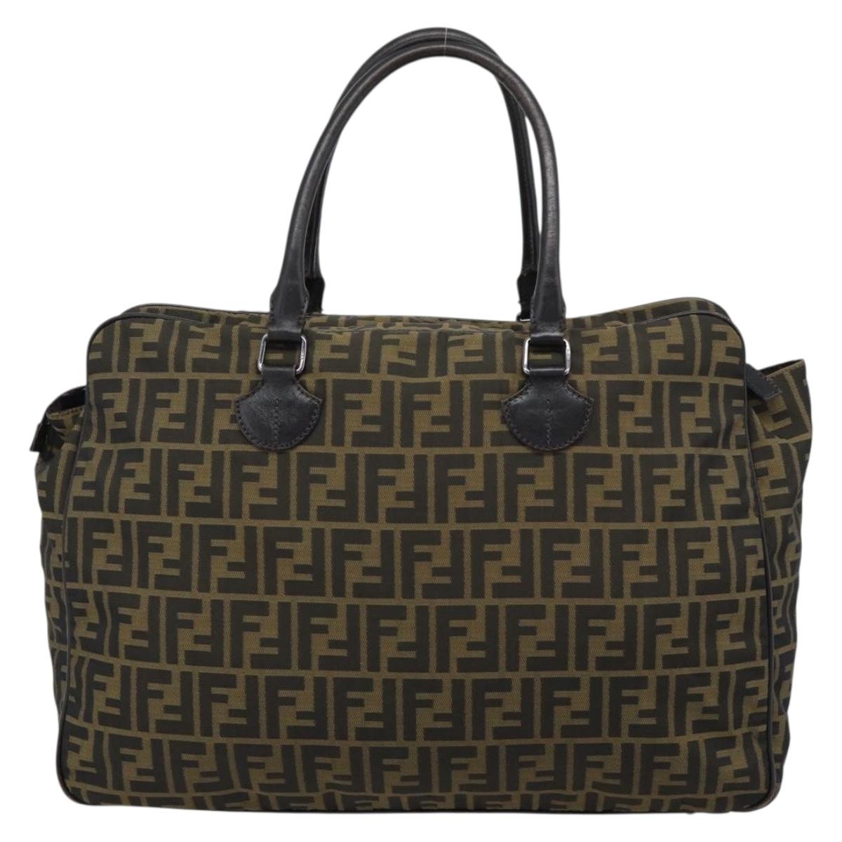 FENDI Zucca Canvas Tote Bag Nylon Black Brown Auth am12068V