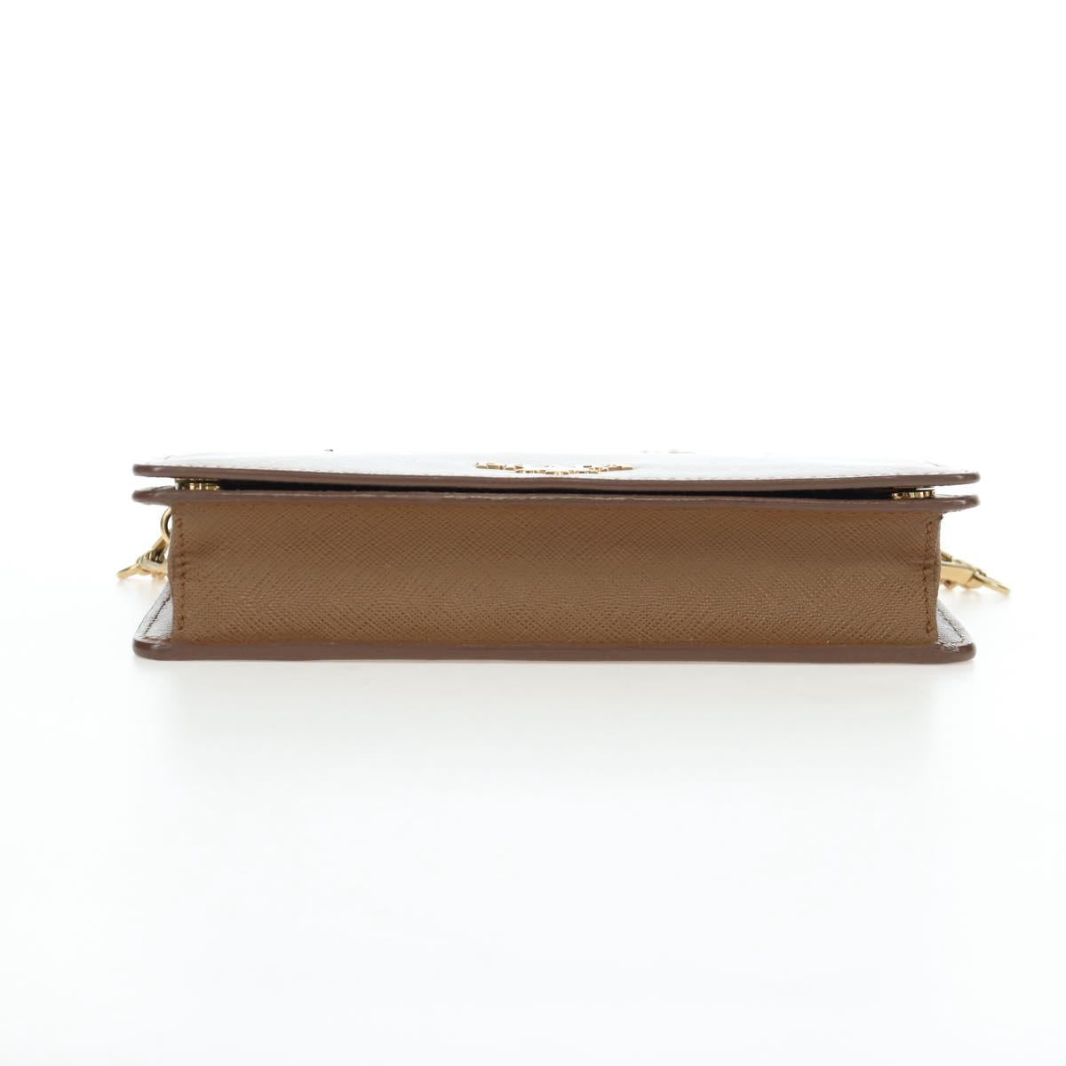PRADA Chain Shoulder Bag Saffiano Brown Gold Auth am12070V