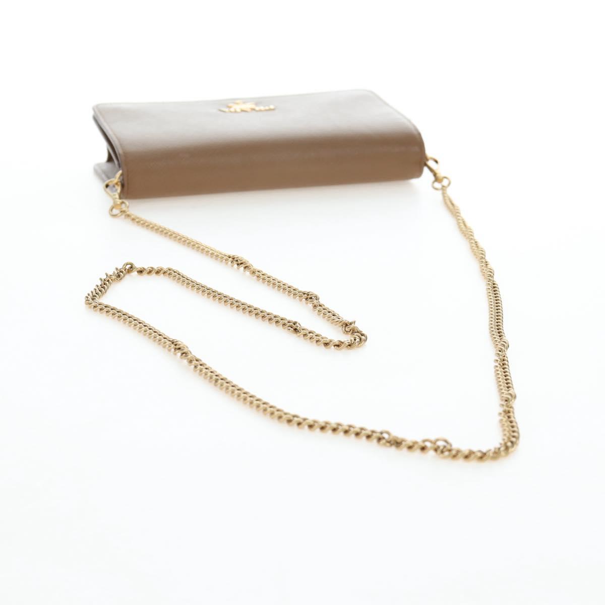 PRADA Chain Shoulder Bag Saffiano Brown Gold Auth am12070V