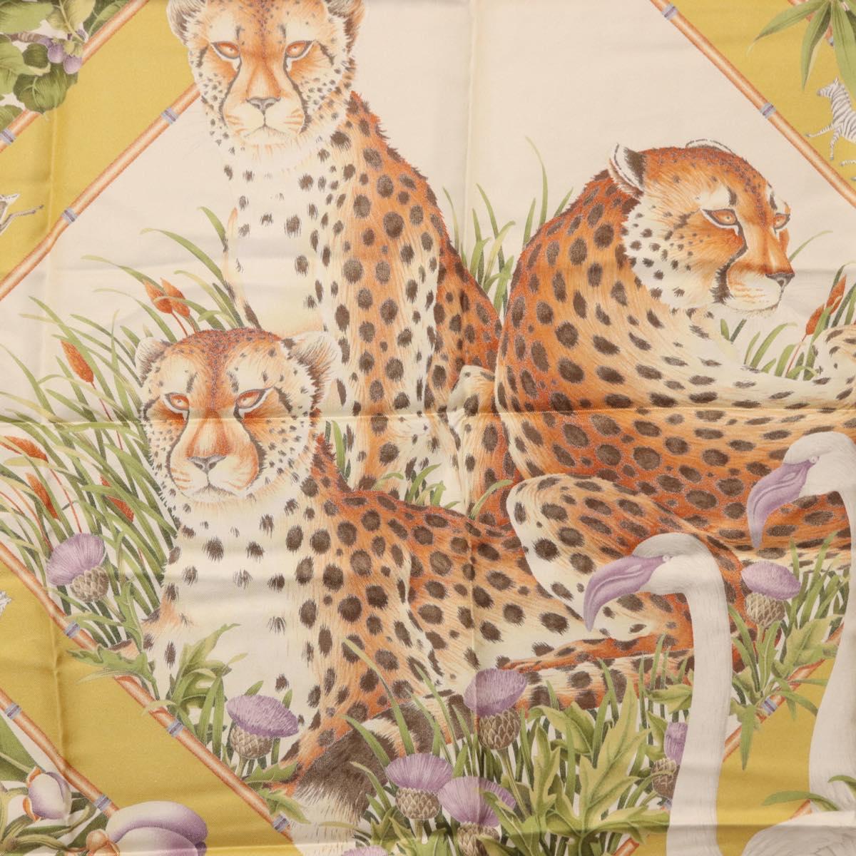 Salvatore Ferragamo Leopard Panda Animal Pattern Scarf Silk Brown Auth am12073V
