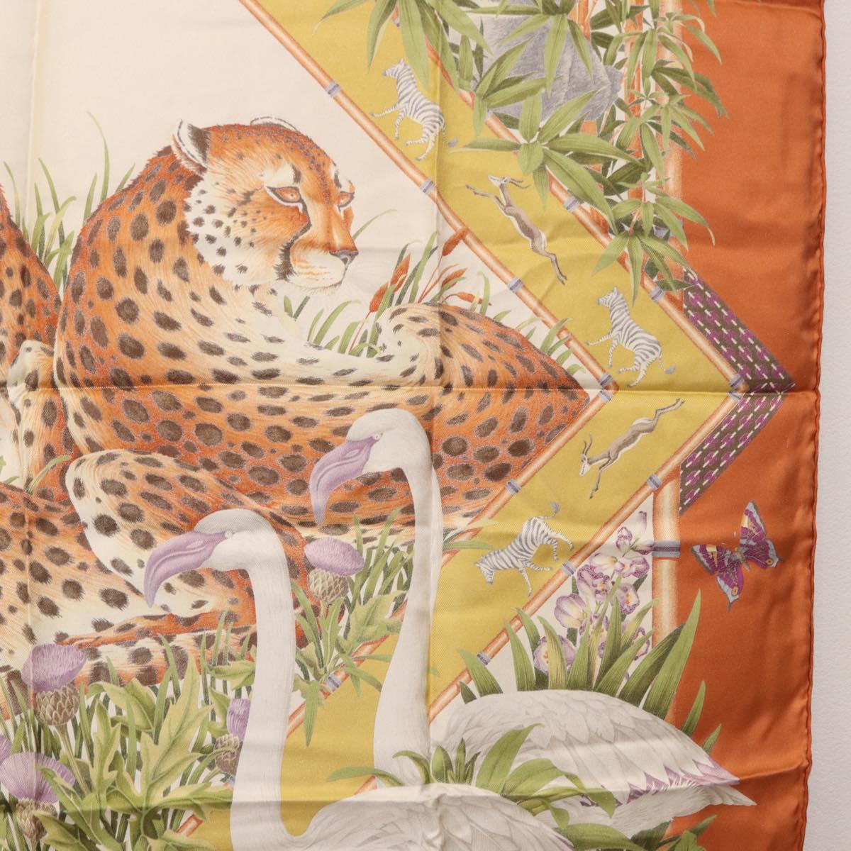 Salvatore Ferragamo Leopard Panda Animal Pattern Scarf Silk Brown Auth am12073V