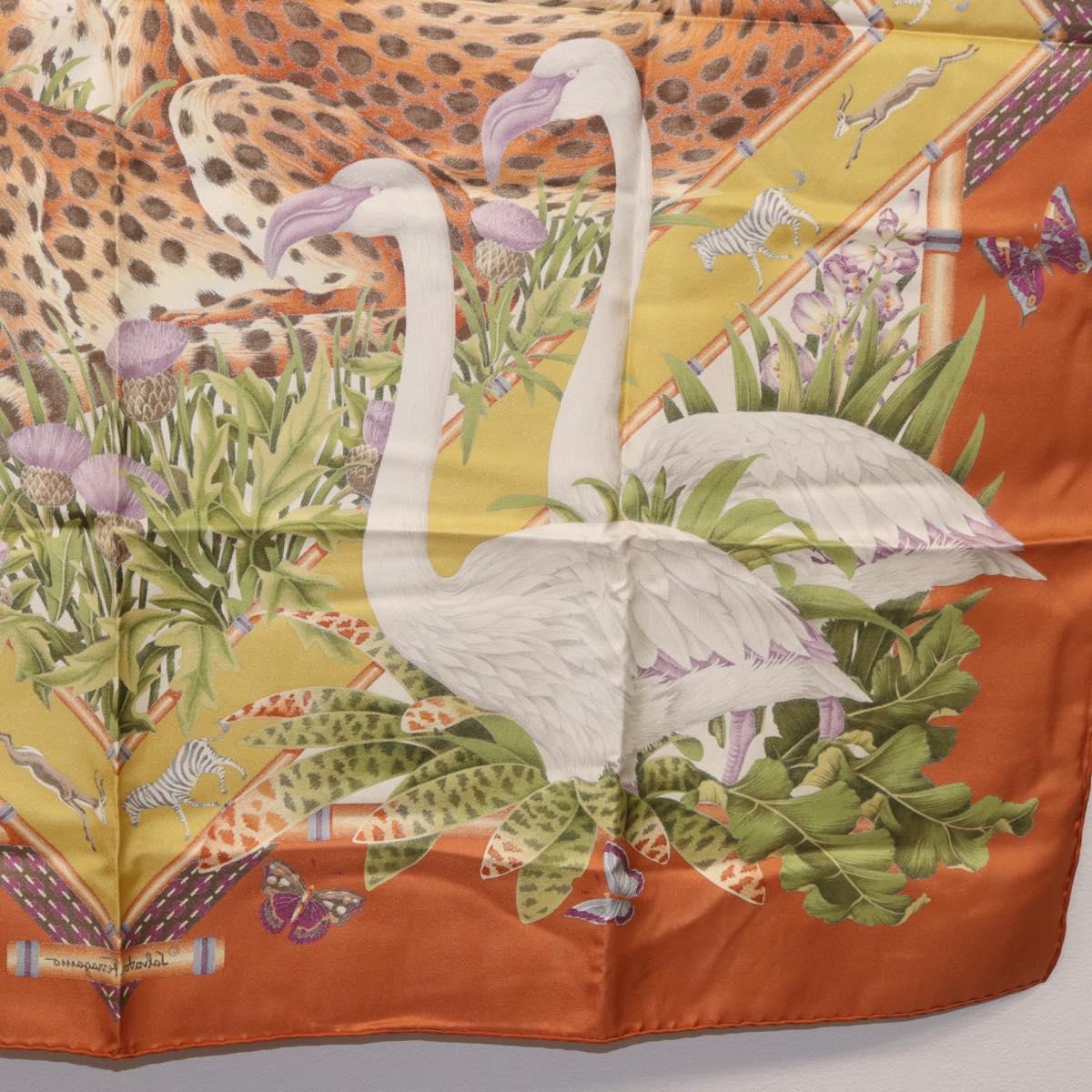 Salvatore Ferragamo Leopard Panda Animal Pattern Scarf Silk Brown Auth am12073V