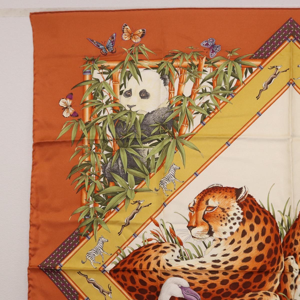 Salvatore Ferragamo Leopard Panda Animal Pattern Scarf Silk Brown Auth am12073V