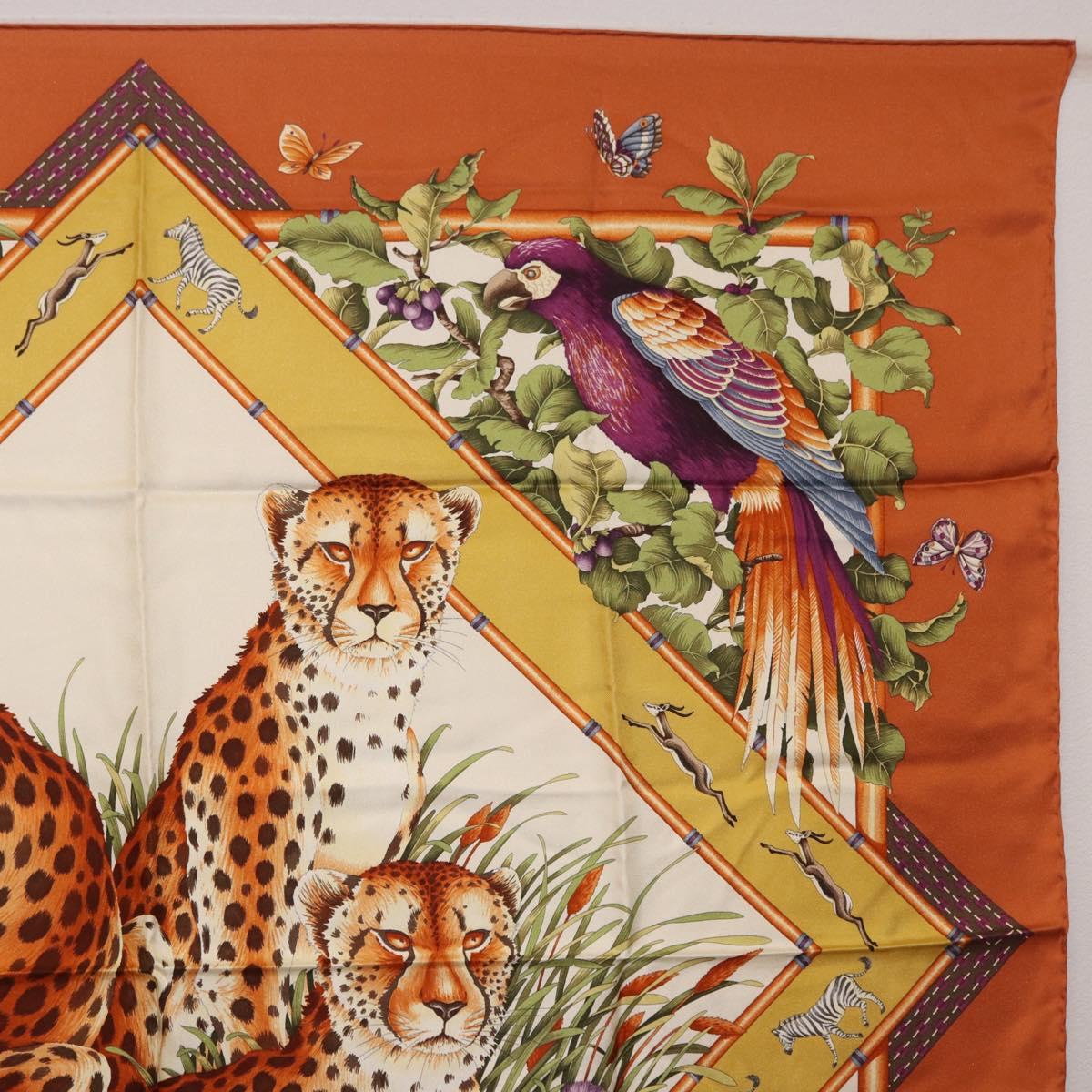 Salvatore Ferragamo Leopard Panda Animal Pattern Scarf Silk Brown Auth am12073V