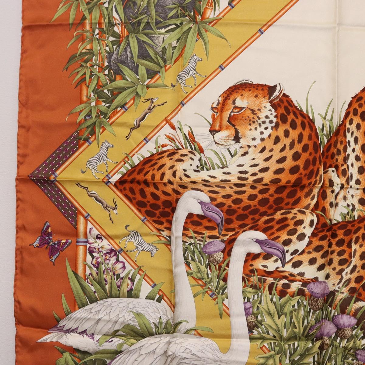 Salvatore Ferragamo Leopard Panda Animal Pattern Scarf Silk Brown Auth am12073V