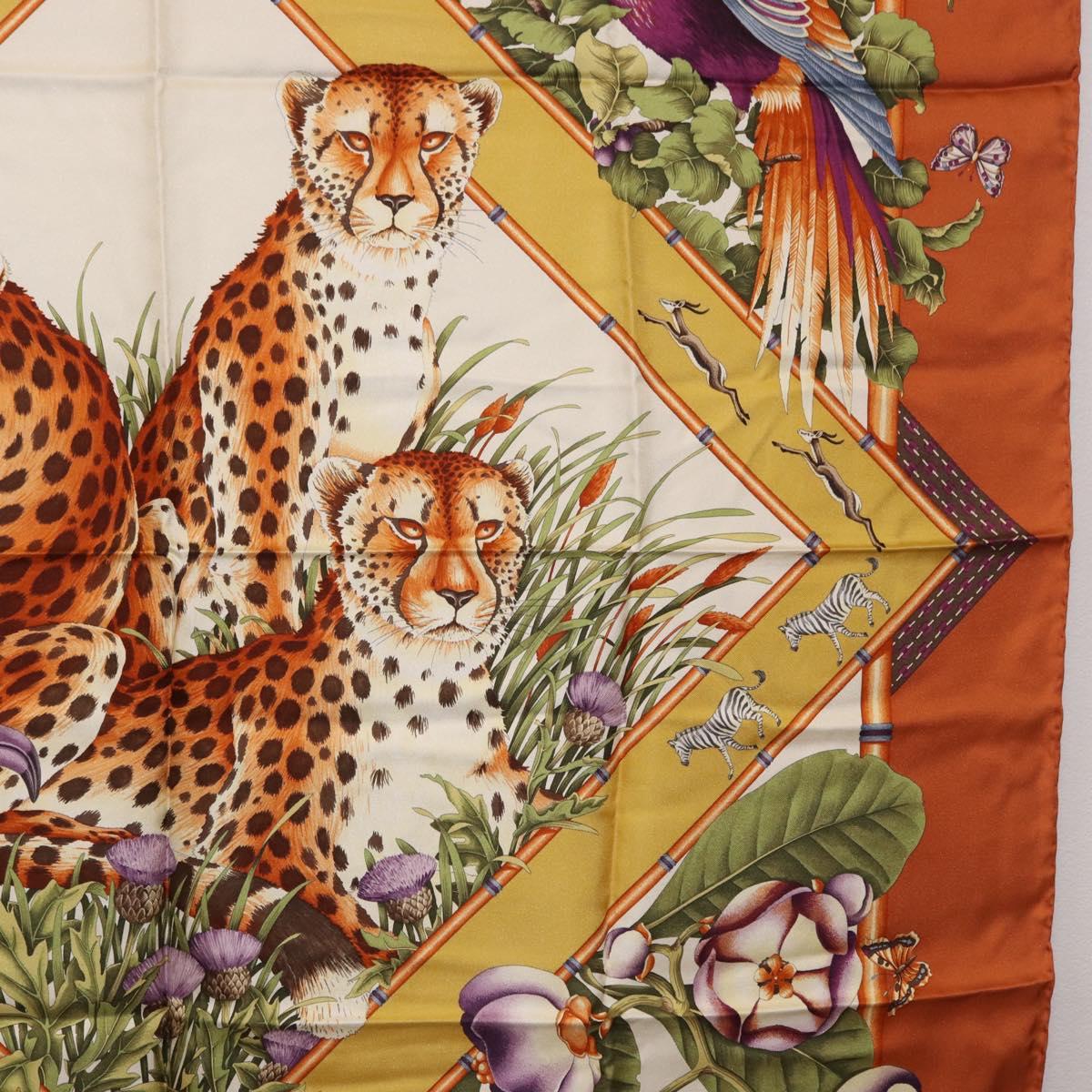 Salvatore Ferragamo Leopard Panda Animal Pattern Scarf Silk Brown Auth am12073V