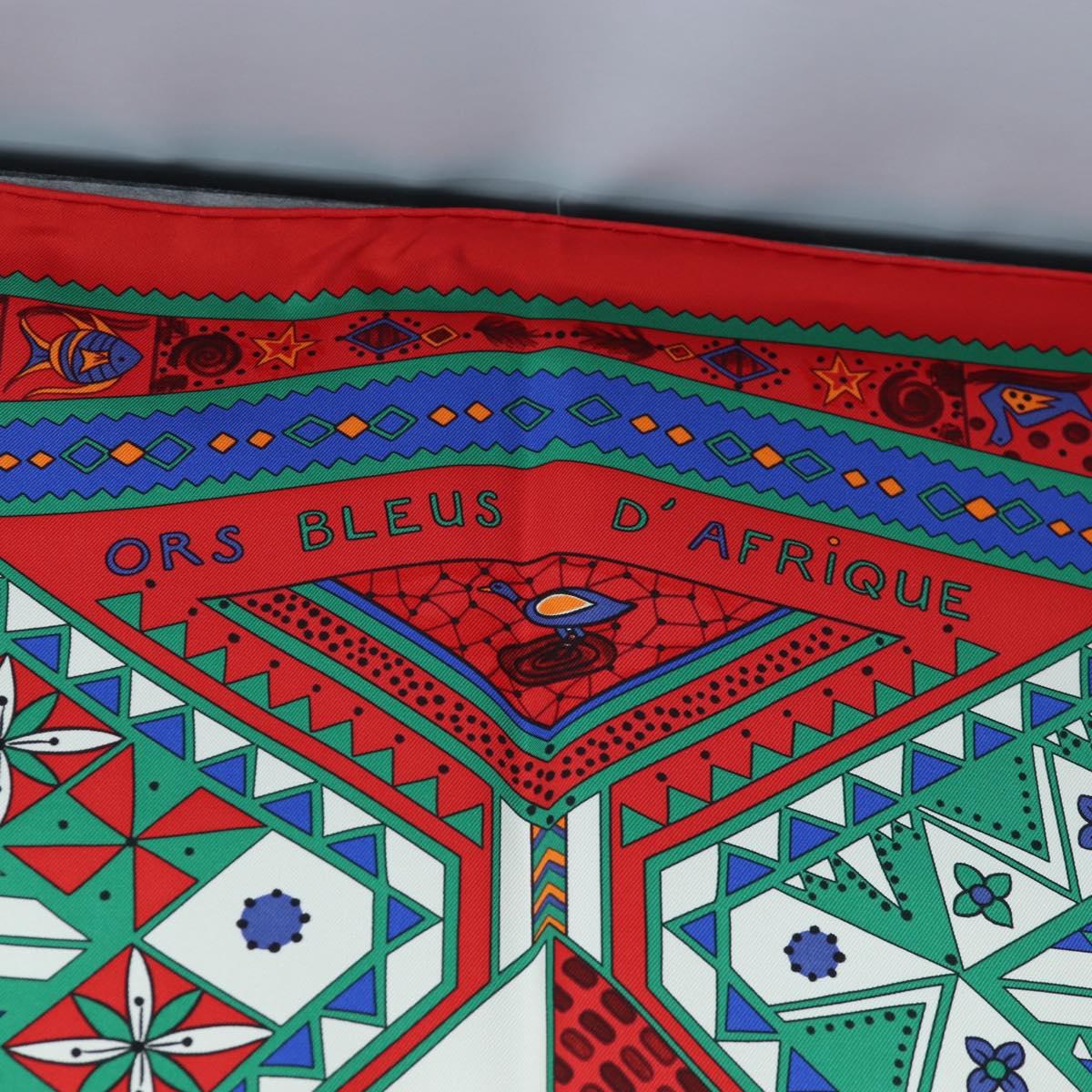 HERMES Carre 90 Scarf ”ORS BLEUS D'AFRIQUE” Silk Red Auth am12076M