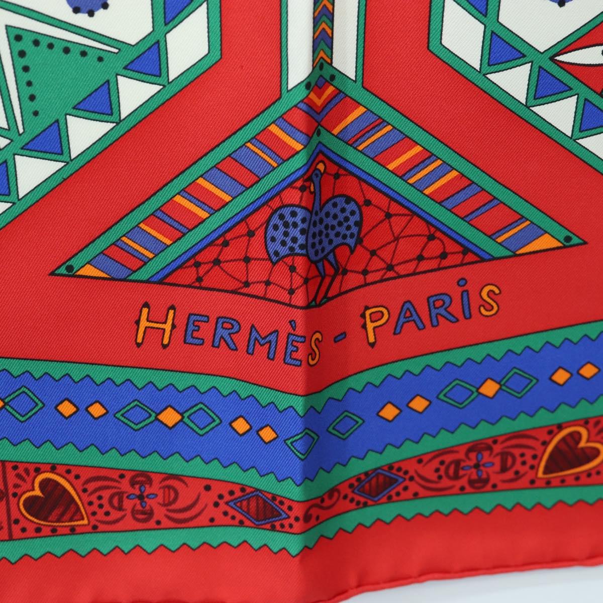 HERMES Carre 90 Scarf ”ORS BLEUS D'AFRIQUE” Silk Red Auth am12076M