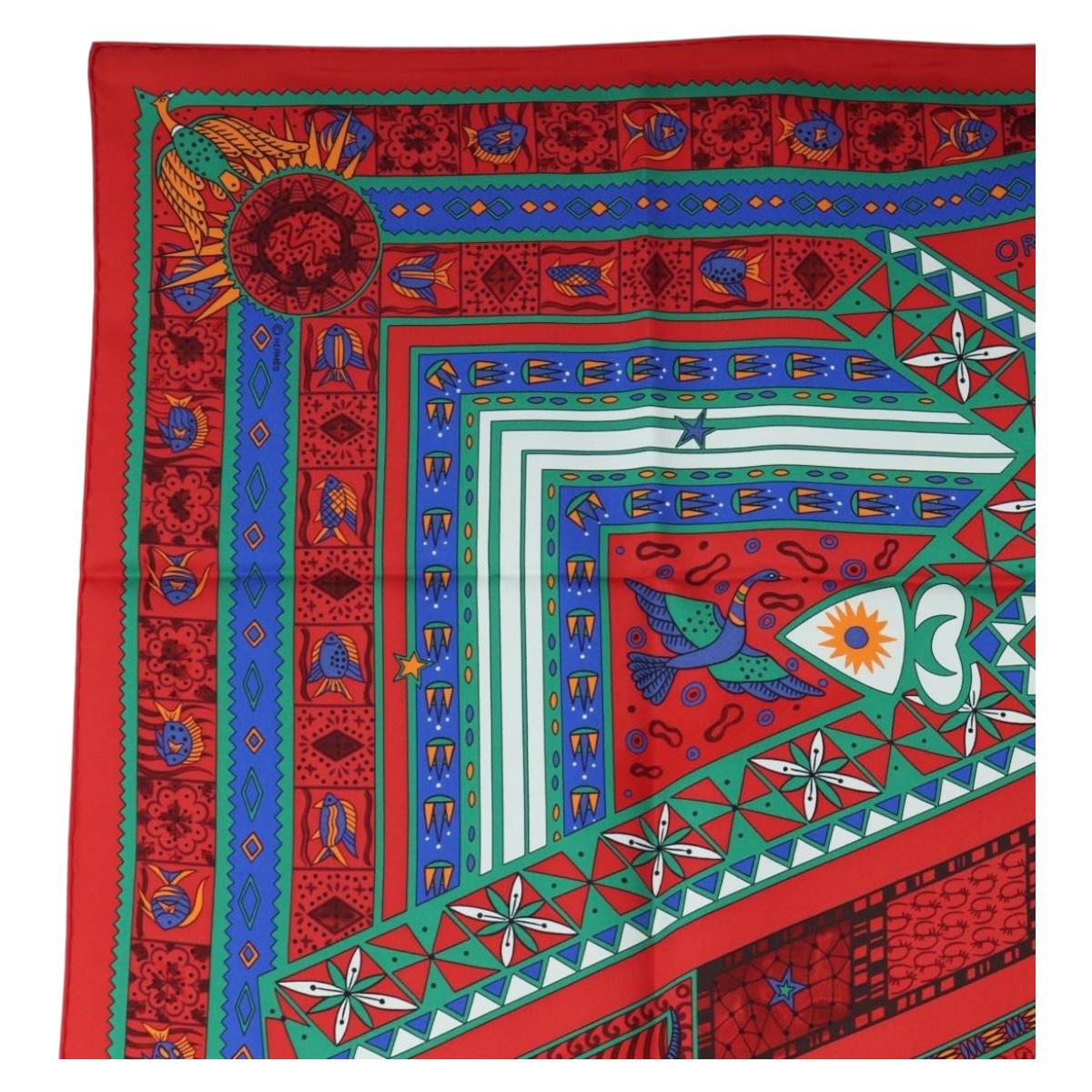 HERMES Carre 90 Scarf ”ORS BLEUS D'AFRIQUE” Silk Red Auth am12076M