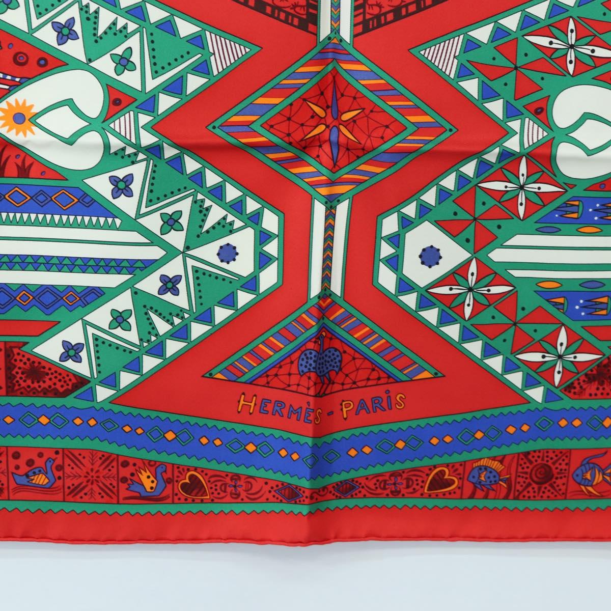 HERMES Carre 90 Scarf ”ORS BLEUS D'AFRIQUE” Silk Red Auth am12076M