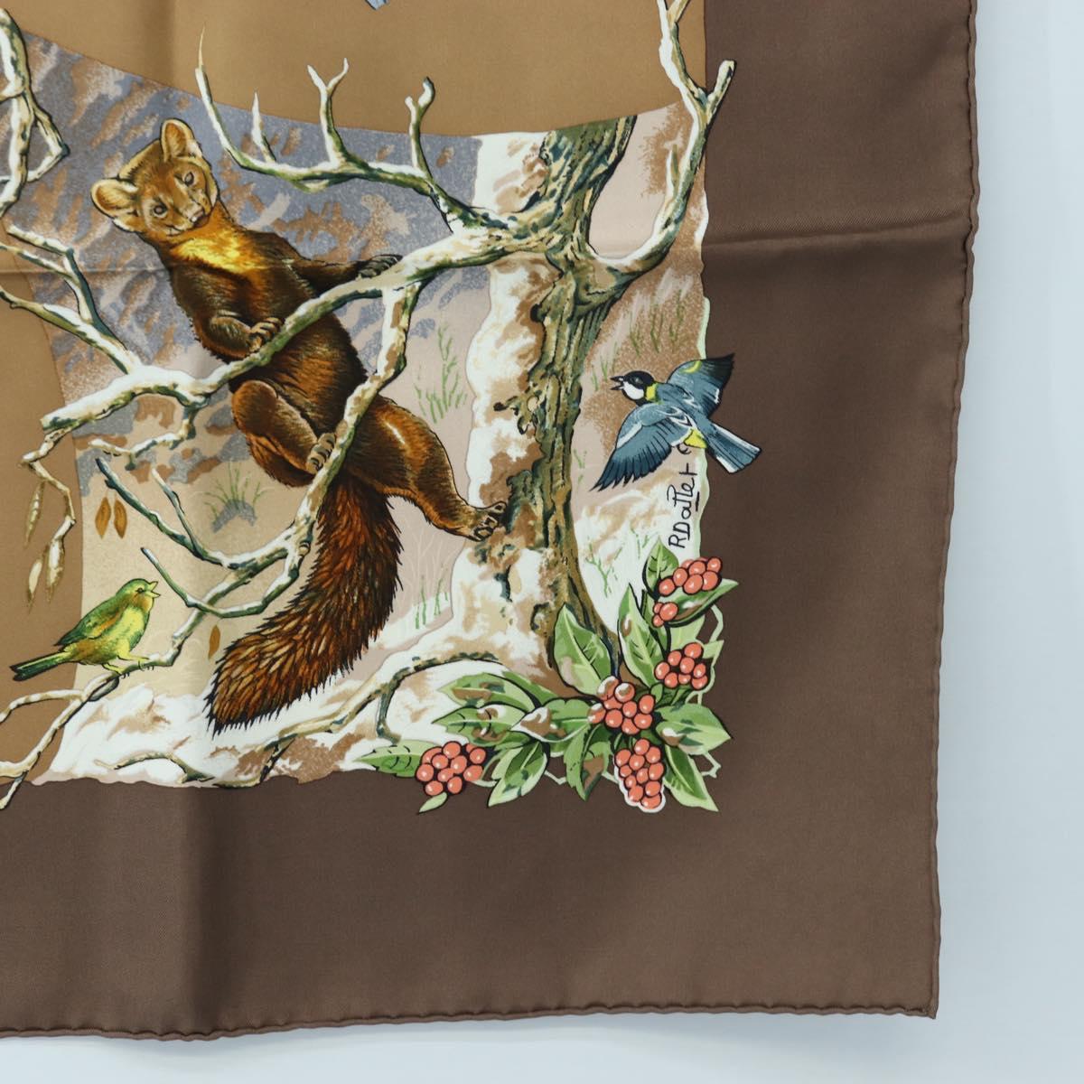HERMES Carre 90 Scarf ”Les Quatre Saisons” Silk Brown Auth am12077M