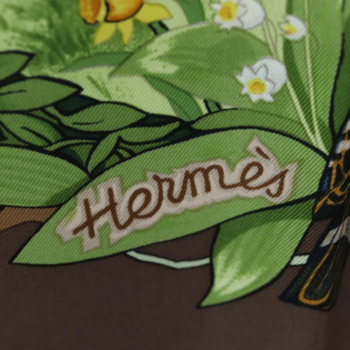 HERMES Carre 90 Scarf ”Les Quatre Saisons” Silk Brown Auth am12077M
