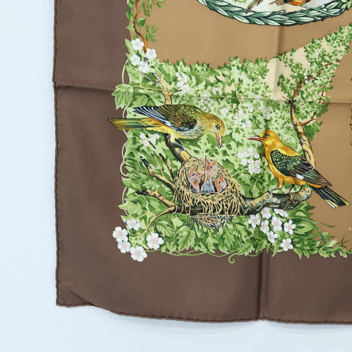 HERMES Carre 90 Scarf ”Les Quatre Saisons” Silk Brown Auth am12077M