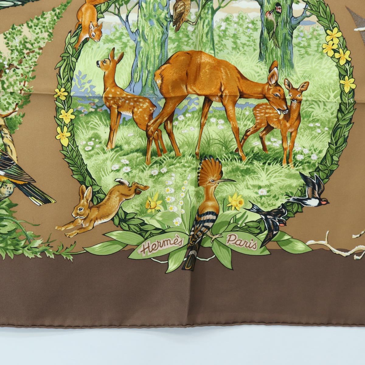 HERMES Carre 90 Scarf ”Les Quatre Saisons” Silk Brown Auth am12077M