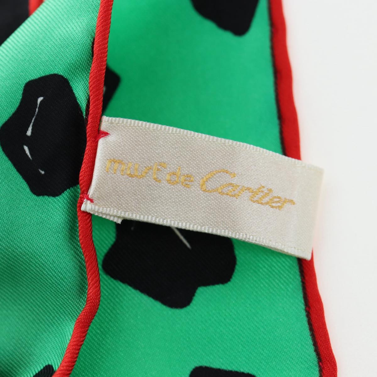 CARTIER Leopard Pattern Scarf Silk Green Blue Auth am12079M
