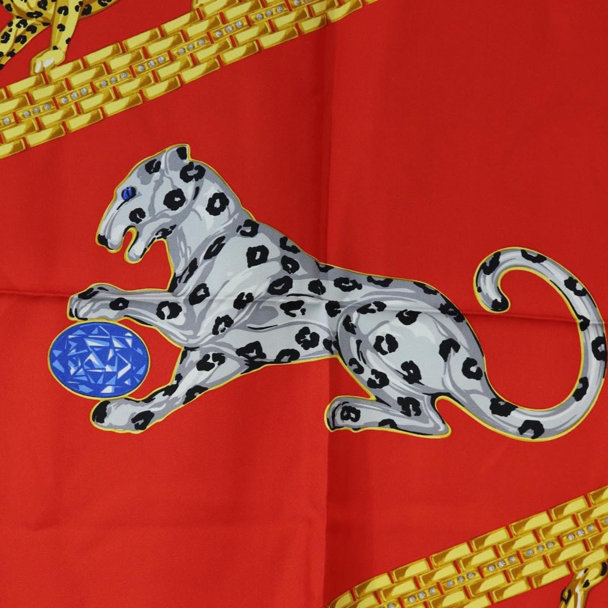 CARTIER Leopard Pattern Scarf Silk Green Blue Auth am12079M