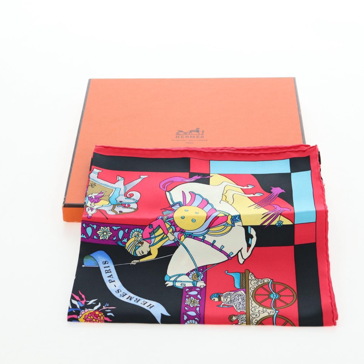 HERMES Carre 90 Scarf ”fantaisies indiennes” Silk Red Black Auth am12080M