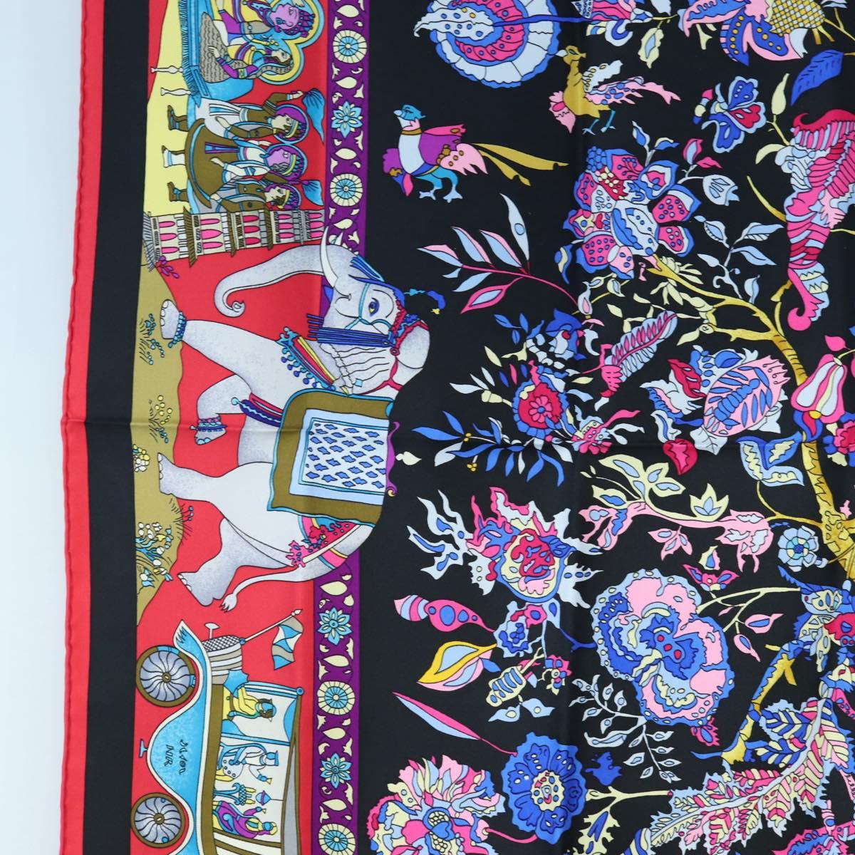 HERMES Carre 90 Scarf ”fantaisies indiennes” Silk Red Black Auth am12080M
