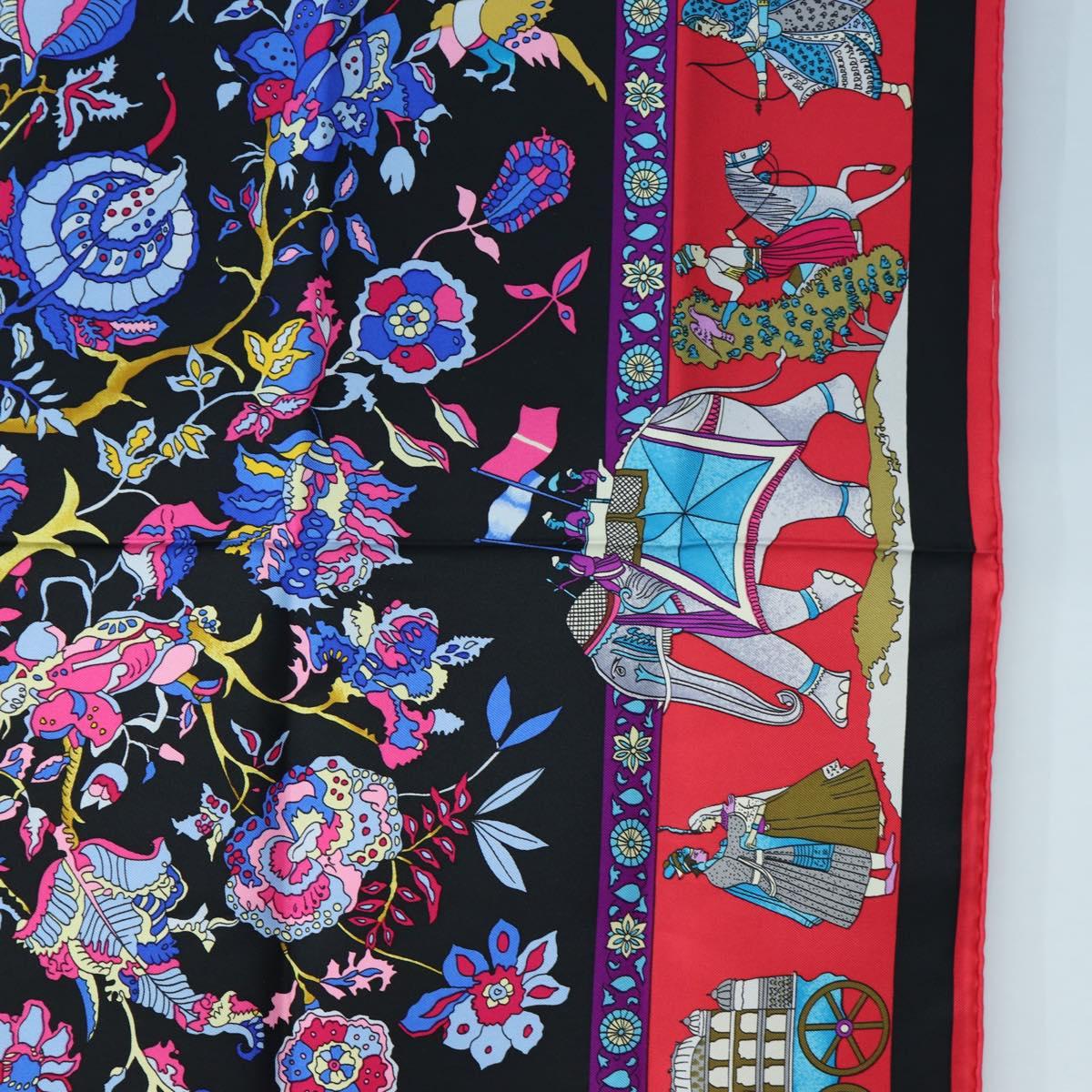 HERMES Carre 90 Scarf ”fantaisies indiennes” Silk Red Black Auth am12080M
