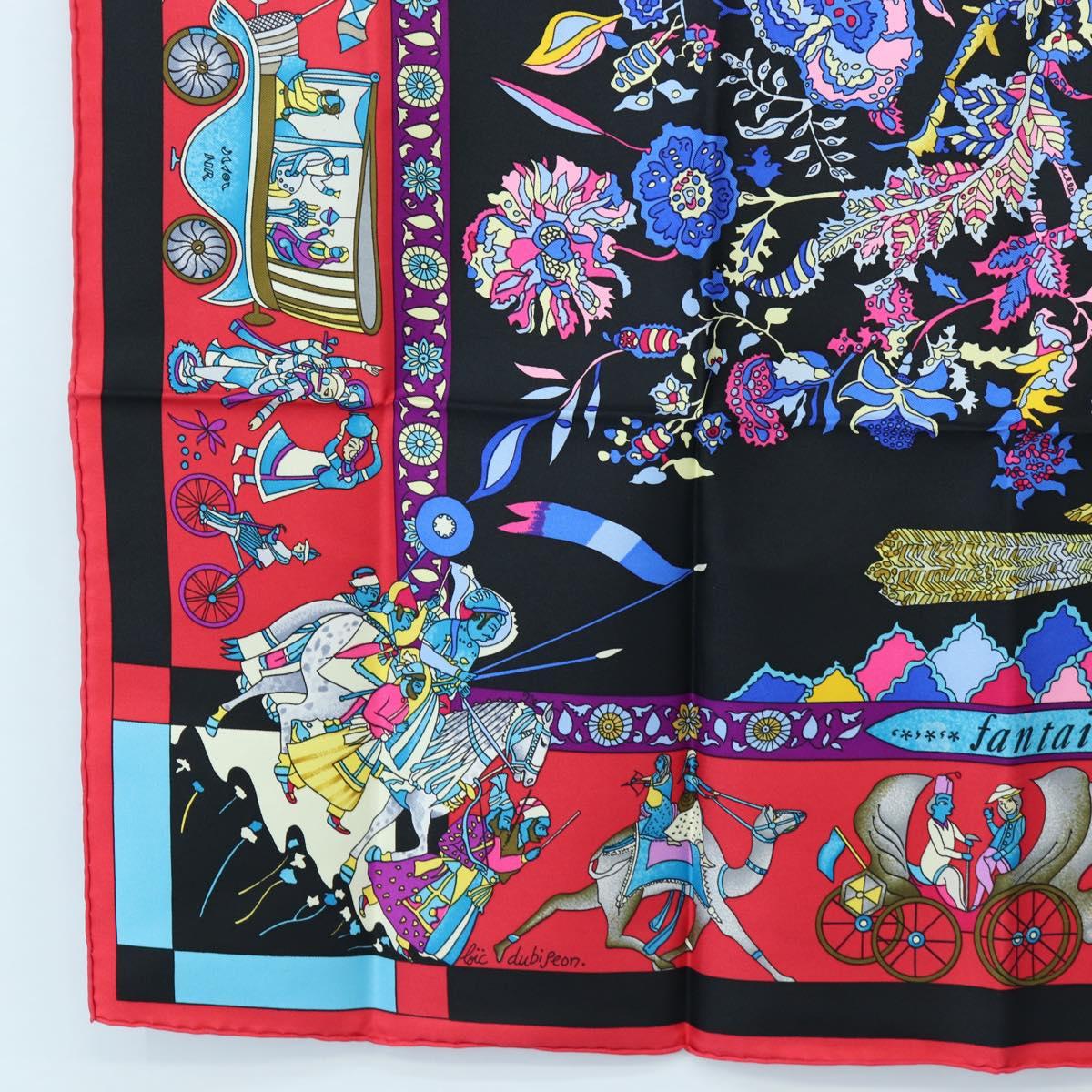 HERMES Carre 90 Scarf ”fantaisies indiennes” Silk Red Black Auth am12080M