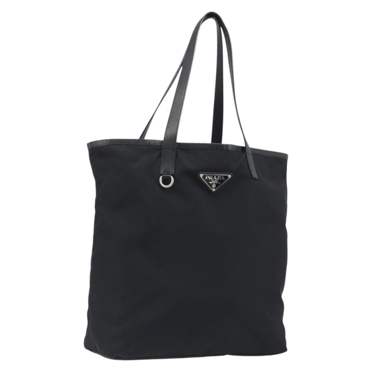 PRADA Tote Bag Nylon Black Silver Auth am12091A