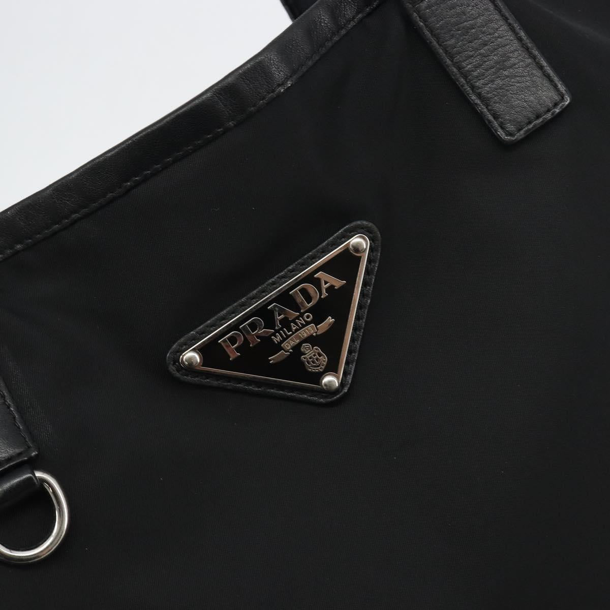 PRADA Tote Bag Nylon Black Silver Auth am12091A