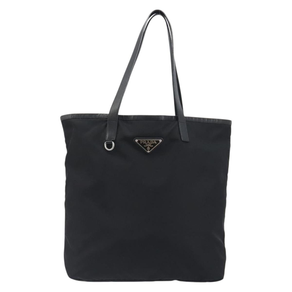 PRADA Tote Bag Nylon Black Silver Auth am12091A