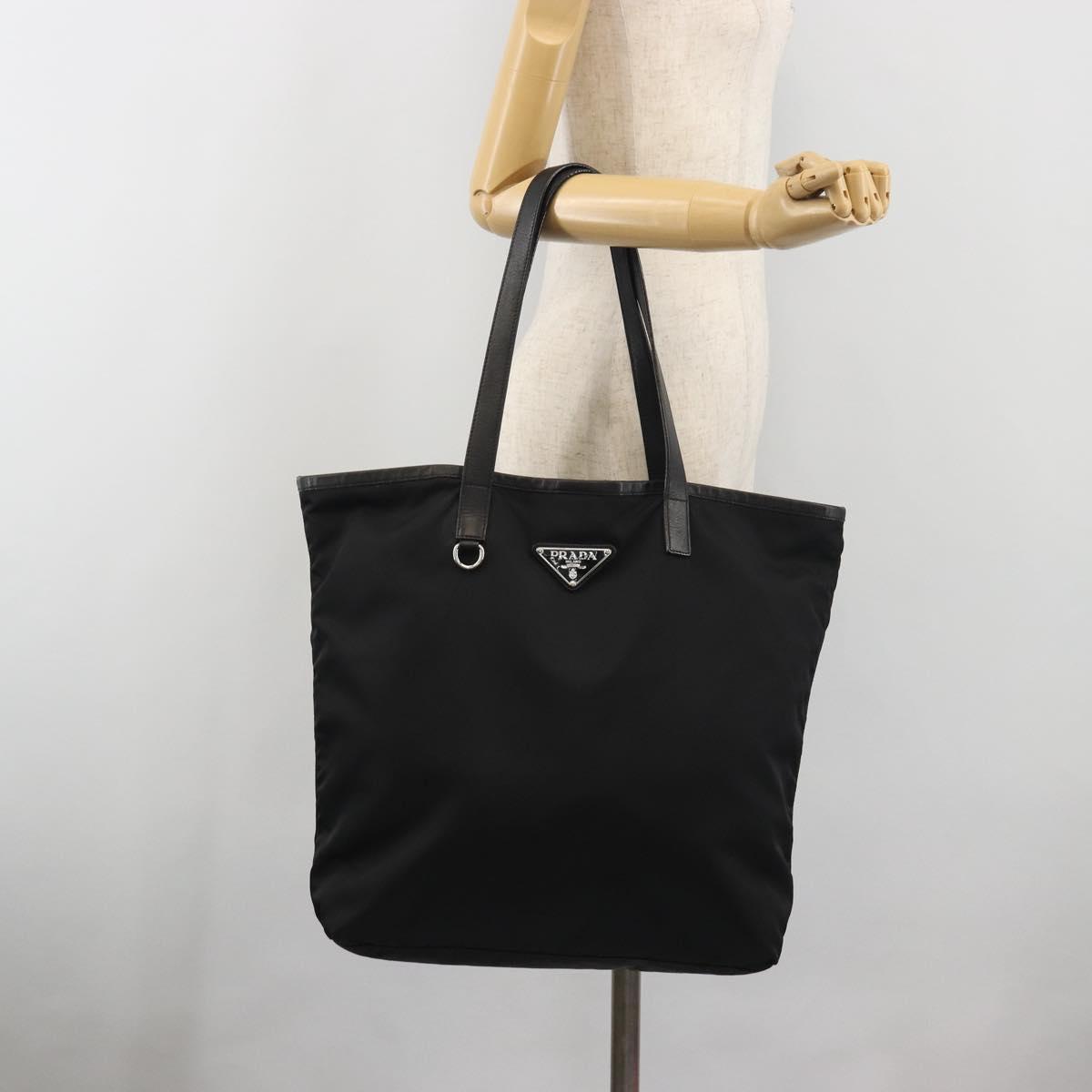 PRADA Tote Bag Nylon Black Silver Auth am12091A