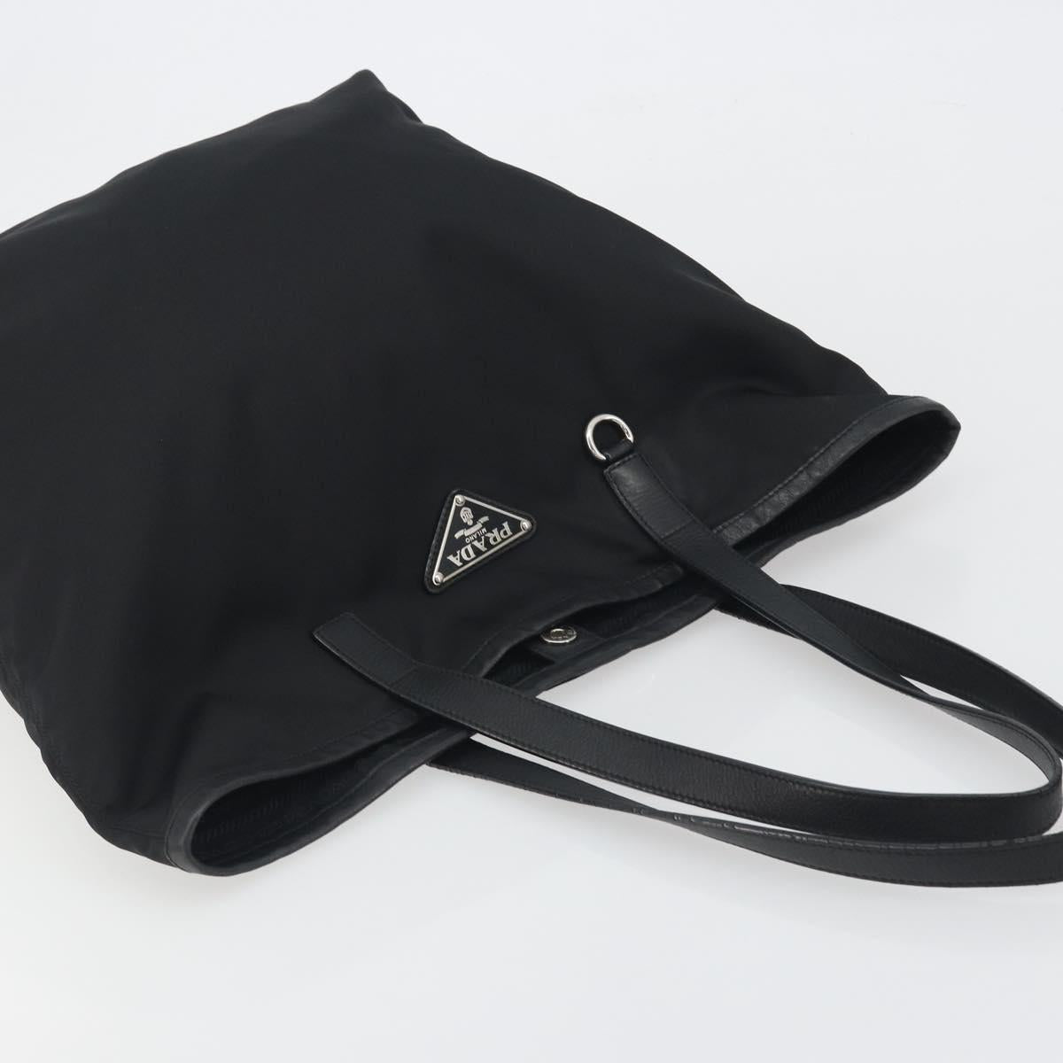 PRADA Tote Bag Nylon Black Silver Auth am12091A