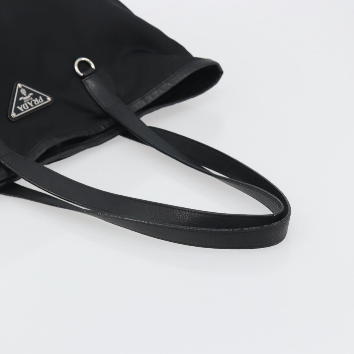 PRADA Tote Bag Nylon Black Silver Auth am12091A