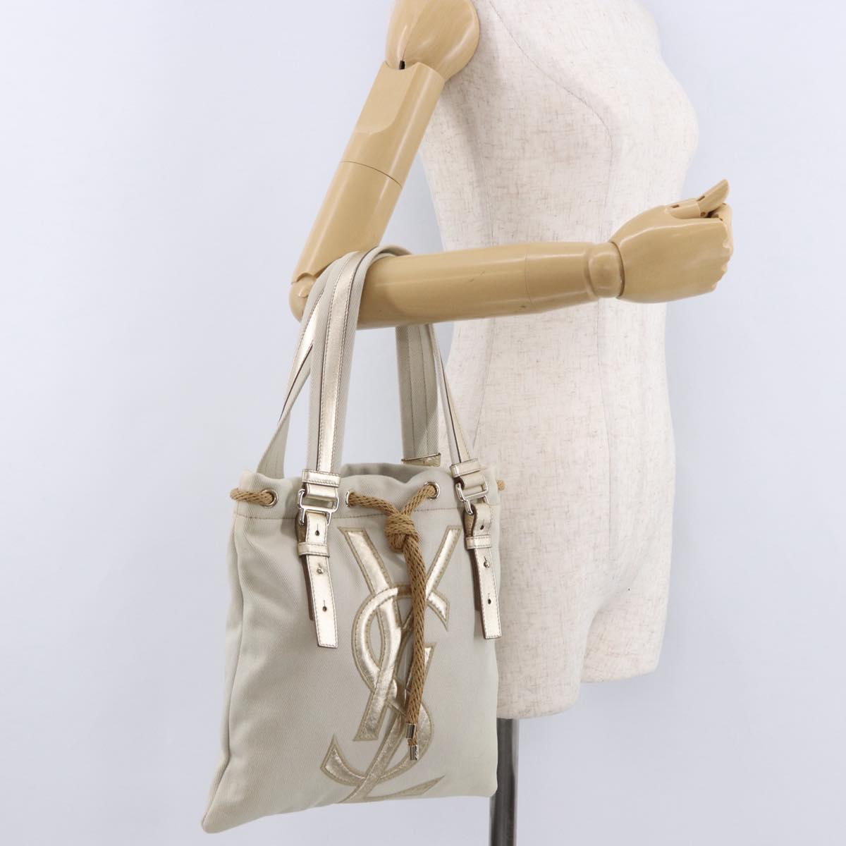SAINT LAURENT Kahala Tote Bag Canvas Ivory Gold 123435 Auth am12092V
