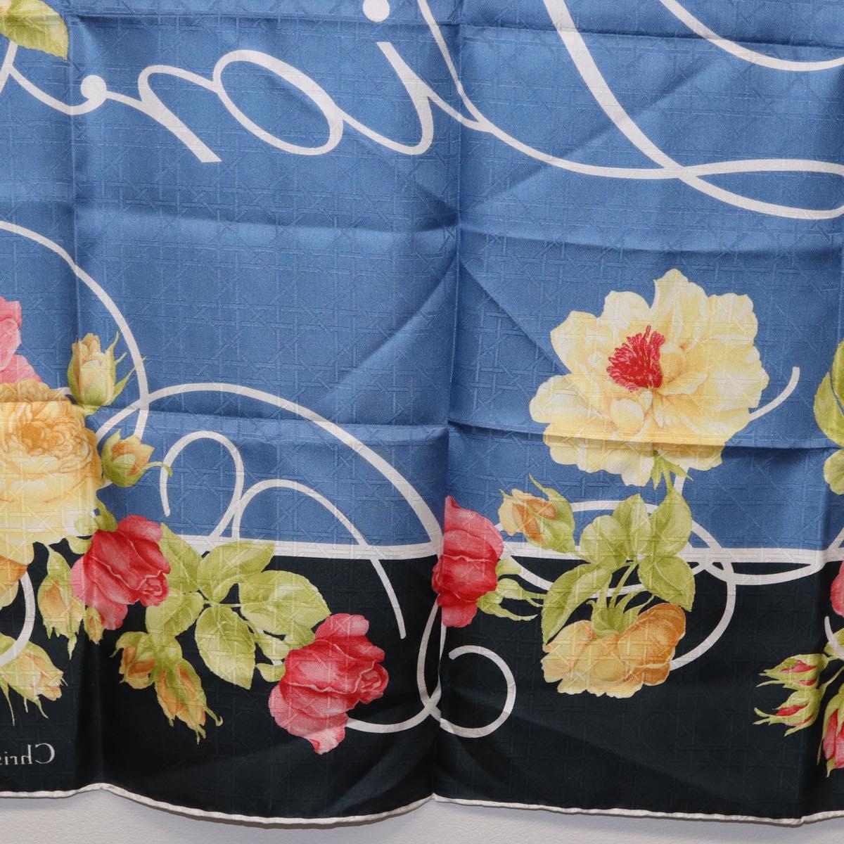 Christian Dior Floral Scarf Silk Black Blue Auth am12095M