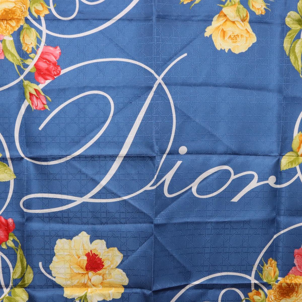 Christian Dior Floral Scarf Silk Black Blue Auth am12095M