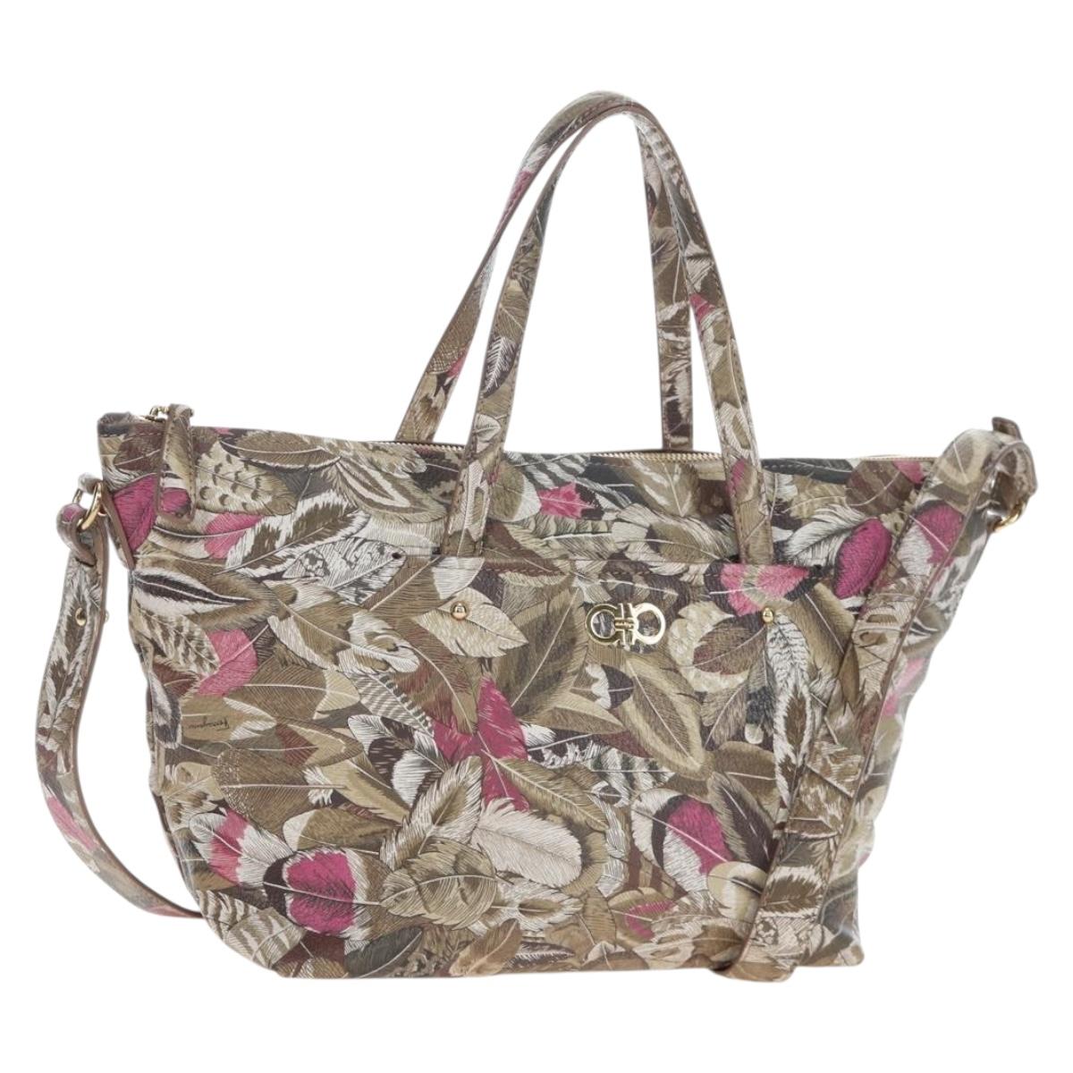 Salvatore Ferragamo Quill Hand Bag Leather 2way Multicolor Gold Auth am12096V
