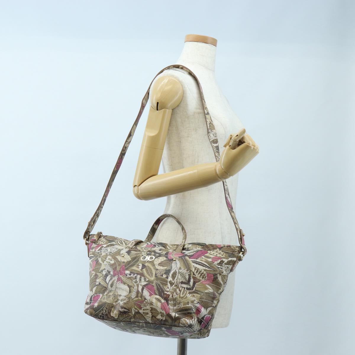 Salvatore Ferragamo Quill Hand Bag Leather 2way Multicolor Gold Auth am12096V